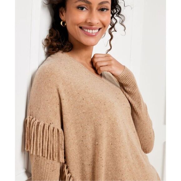 Talbots Pure Cashmere Donegal Fringed V-Neck Pullover Sweater Women’s Size S NWT - Picture 2 of 9